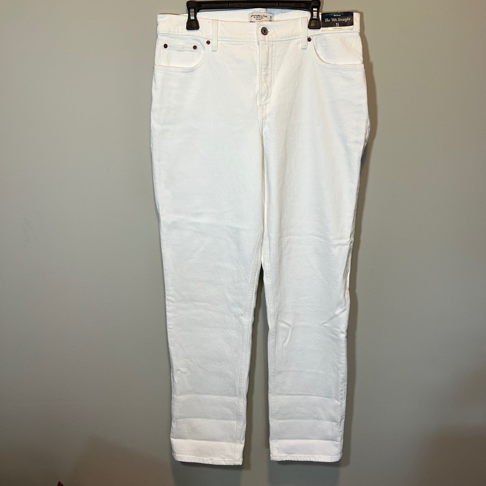 Abercrombie & Fitch Curve Love The 90s Straight Mid Rise White Jeans 31 Long NWT